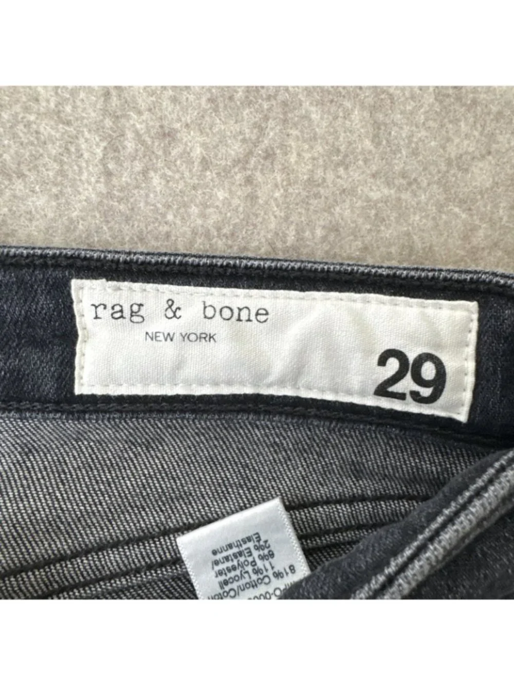 Rag‎ Bone Cate Flare Jeans Womens 29 Charcoal Stripe Mid Rise Ankle Cropped Raw